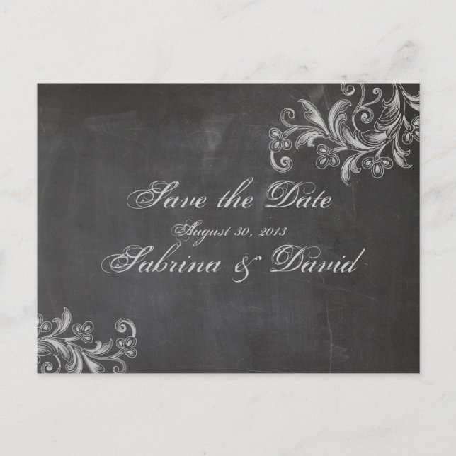 Postale Faire-part Chalkboard Floral Enregistrer la date Carte postal (Devant)