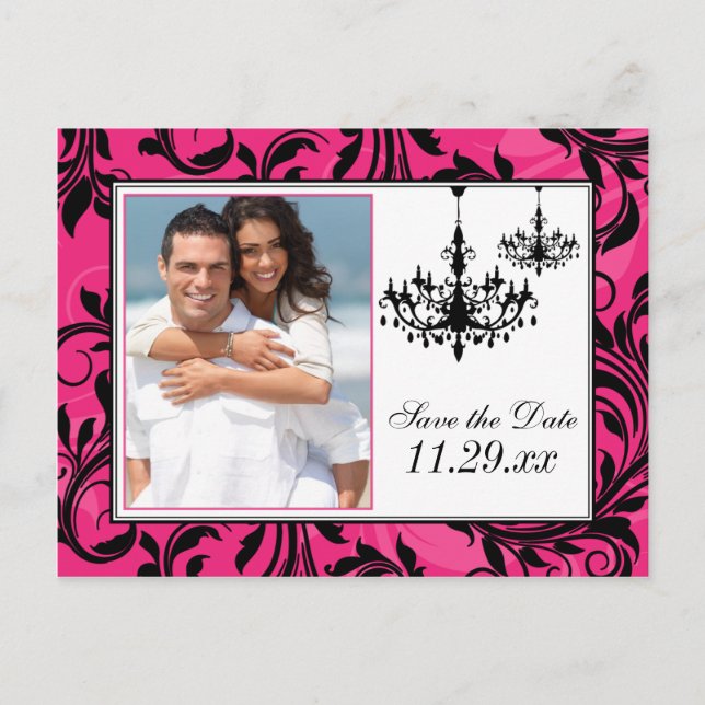 Postale Faire-part Chandeliers rose noir blanc Enregistrer la carte D (Devant)