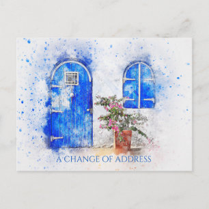 Postale Faire-part Changement d'adresse bleu de porte la carte