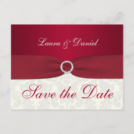 Postale Faire-part Damas rouge et ivoire Enregistrer la date Carte po