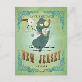 Postale Faire-part Enregistrer La Date - Carte New Jersey Avec De Bea