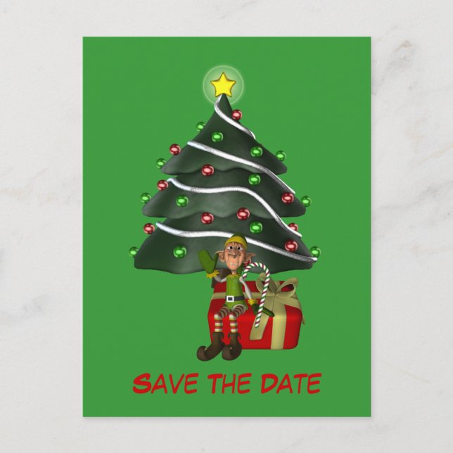 Postale Faire-part Enregistrer la date Elf Christmas Tree Carte posta (Devant)