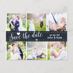 Postale Faire-part ENREGISTRER LA DATE Mariage en denim 6 PHOTO Carte