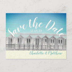 Postale Faire-part Enregistrez la date cabine de plage anglaise carte