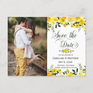 Postale Faire-part Été jaune floral mariage photo carte de sauvegarde