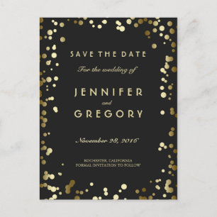 Postale Faire-part Faux Gold Confetti Black Enregistrer la date Carte