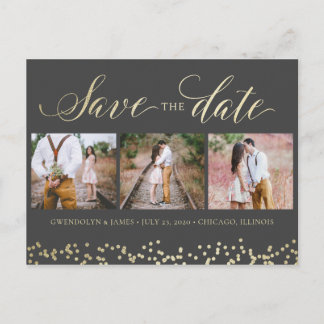 Postale Faire-part Faux Sparkle 3 Photo Enregistrer la date Carte pos