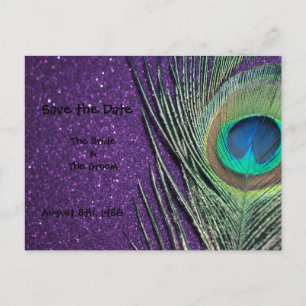 Postale Faire-part Glittery Purple Peacock Enregistrer la date Carte