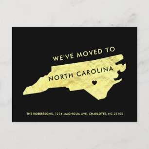 Postale Faire-part Gold Foil North Carolina Carte Black Nouvelle adre