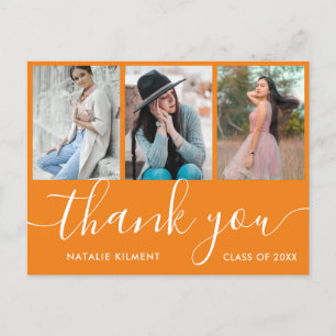 Postale Faire-part Graduation Photo Collage Orange Merci Carte postal