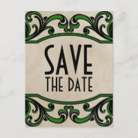 Green Gothic Swirls Enregistrer la date Carte post