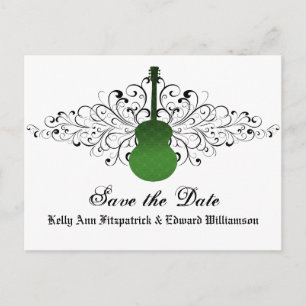 Postale Faire-part Green Swirls Guitar Enregistrer la date Carte post