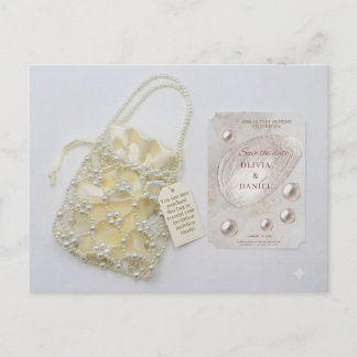 Postale Faire-part Idée de carte et pochette "Pearls Save the Date"