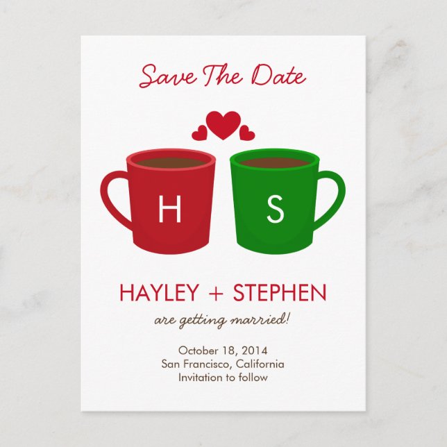 Postale Faire-part Les Mugs De Café Sauvegardent La Carte Date (Devant)