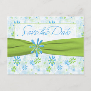 Postale Faire-part Lime Vert et Flore Bleue Enregistrer la date Carte