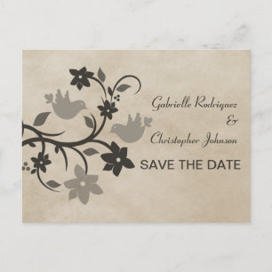 Postale Faire-part Lovebirds floral gris Enregistrer la date Carte po