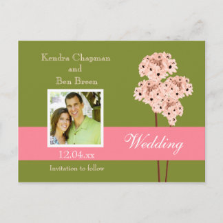 Postale Faire-part Mariage carte photo Enregistrer La Date Vert Rose 