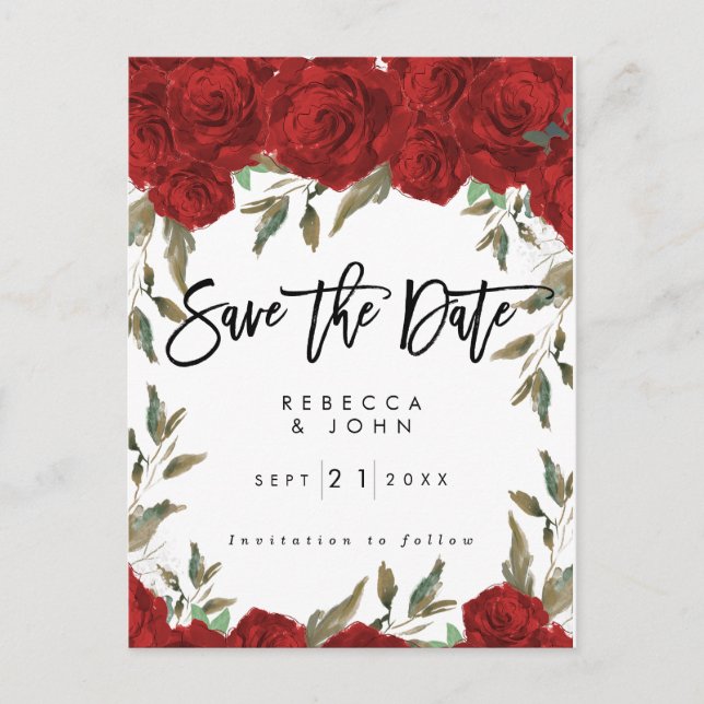 Postale Faire-part mariage floral roses rouges enregistrer la carte d (Devant)