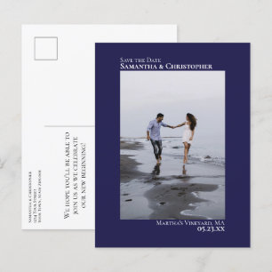 Postale Faire-part Mariage photo minimaliste bleu marine, carte de sa