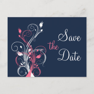 Postale Faire-part Marine rose blanc floral Enregistrer la date Carte