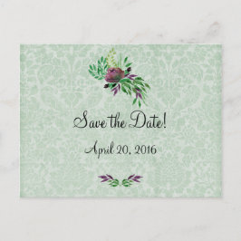 Postale Faire-part Mint Green Damask Enregistrer la date Carte postal