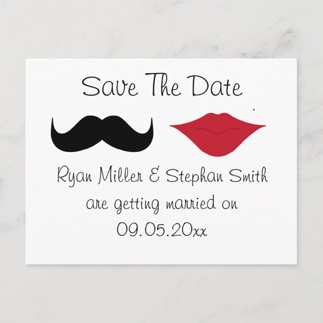 Postale Faire-part Moustache et lèvres enregistrer la date carte post (Devant)
