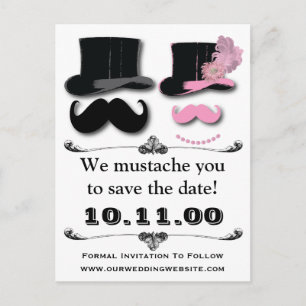 Postale Faire-part Moustache Sauvegarder La Carte Date