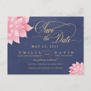 Postale Faire-part Navy Blush Floral Dahlia Enregistrer la date Carte