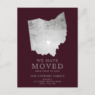 Postale Faire-part Ohio carte d'état Bourgogne maison argent déménage