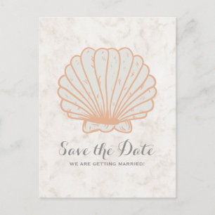 Postale Faire-part Orange Rustic Seashell Enregistrer la date Carte p