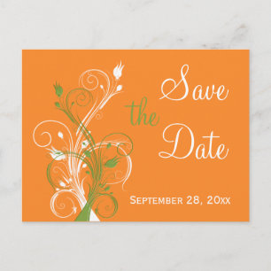 Postale Faire-part Orange vert blanc floral Enregistrer la date Carte