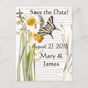 Postale Faire-part Papillon Narissus Fleurs Enregistrer la date Carte