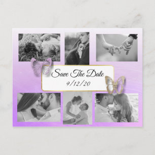Postale Faire-part Papillon violet photo Enregistrer la date Carte po
