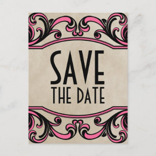 Postale Faire-part Pink Gothic Swirls Enregistrer la date Carte posta