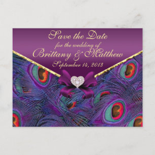 Postale Faire-part Plum Purple Peacock Enregistrer la date Carte post