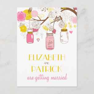 Postale Faire-part Pots Mason rose et jaune Enregistrer la date Carte