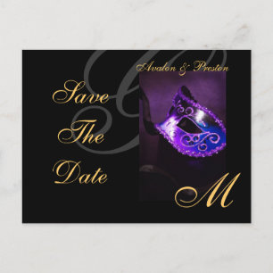Postale Faire-part Purple Floral Masquerde Enregistrer La Date Carte