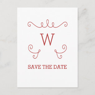 Postale Faire-part Red Whimsical Flourish Enregistrer la date Carte p