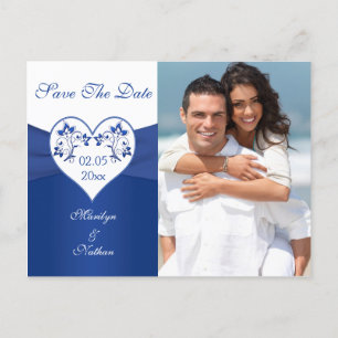 Postale Faire-part Royal Blue and White Enregistrer le Carte photo de