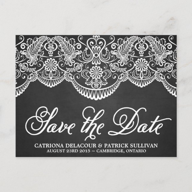 Postale Faire-part Rustic Brocade Lace Enregistrer la date Carte post (Devant)