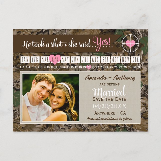 Postale Faire-part Rustic Camo Calendrier Photo Enregistrer Les Carte (Devant)
