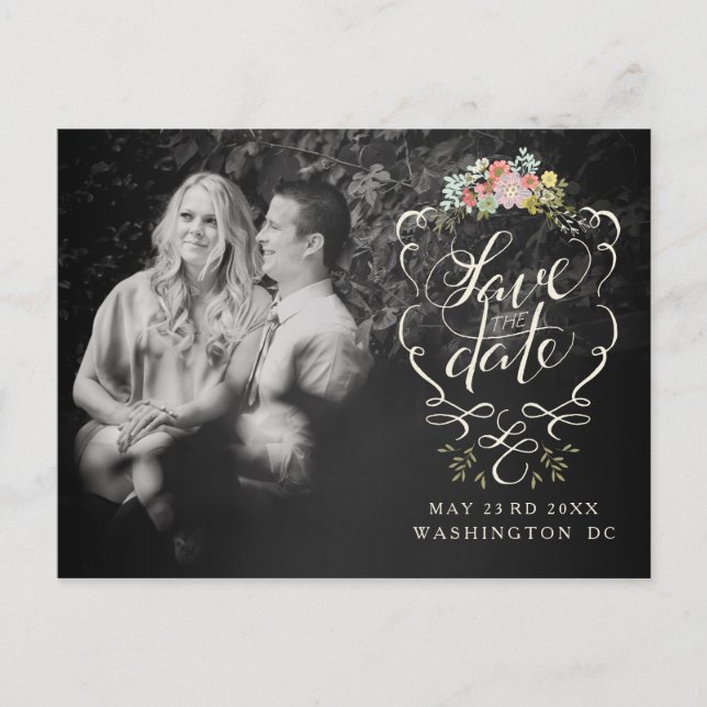 Postale Faire-part Script Lettrage Enregistrer la date Photo Carte po (Devant)