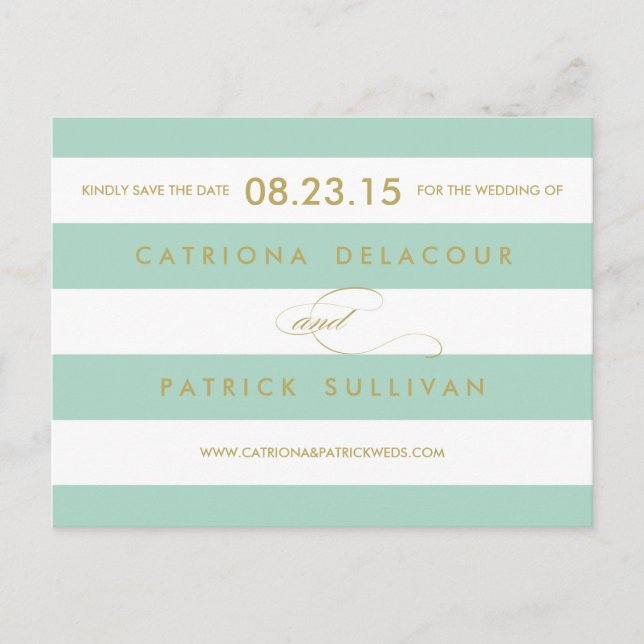 Postale Faire-part Stripes classiques Mint Enregistrer la carte posta (Devant)