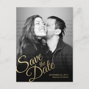 Postale Faire-part Stylish Faux Gold Enregistrer la date Photo Carte