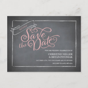 Postale Faire-part Tableau Noir Script Rose Carte de Voeux de Date de