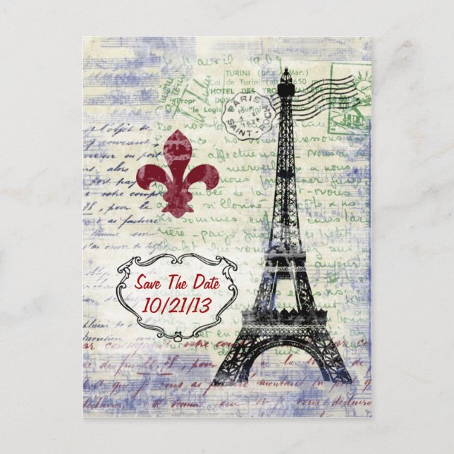 Postale Faire-part Tour Eiffel France Enregistrer La Date Carte Posta (Devant)