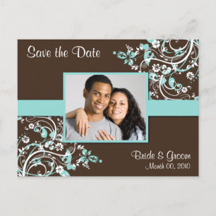 Postale Faire-part Turquoise et Brown Enregistrer la date Photo Carte