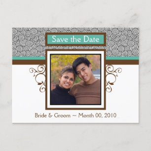 Postale Faire-part Turquoise et Brown Enregistrer la date Photo Carte
