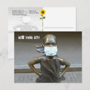 Postale Fearless Girl portant un masque facial - Carte pos