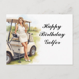 Postale Femme de golf joue au golf Carte d'anniversaire p